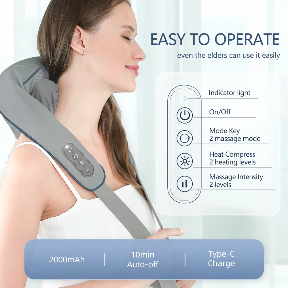 Targeted Relief 26W Brushless Motor Wireless Neck & Shoulder Kneading Massager | Portable Back Massage Shawl