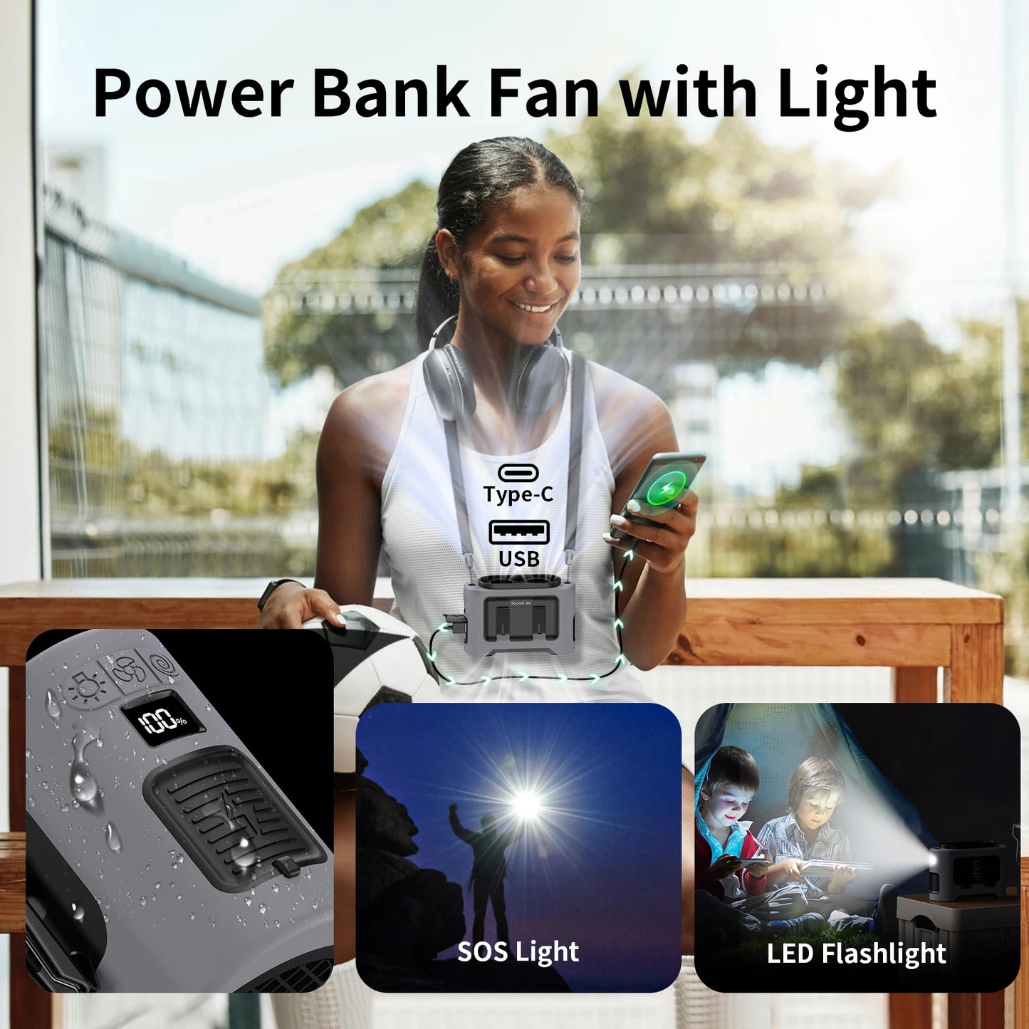 14500mAh Portable Waist & Neck Fan | Dual Air Vents, Strong Airflow for Outdoor, Sports & Travel