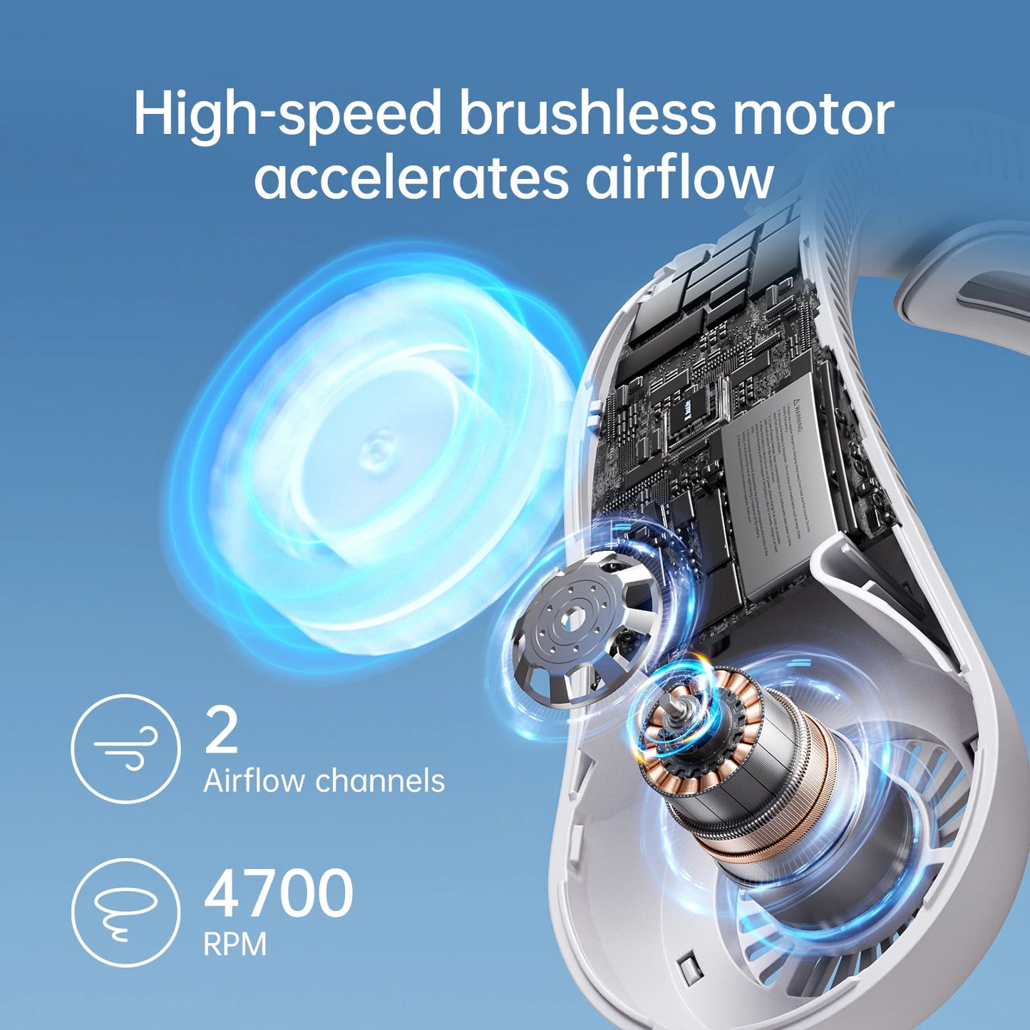 5000mAh High-Capacity Portable Neck Fan | Ergonomic Hands-Free Design, 5-Speed Free Wearable Personal Cooler