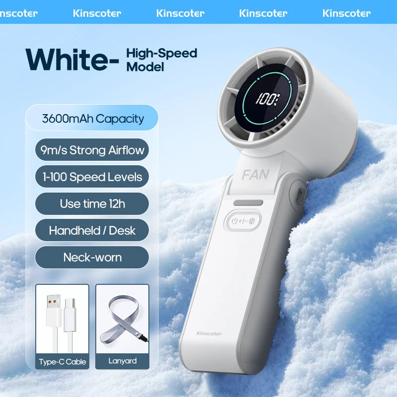 3600mAh Rechargeable Handheld Fan | Precision 100-Speed Adjustable, Foldable Turbo Fan with Lanyard for Portable Cooling for Outdoor & Desk