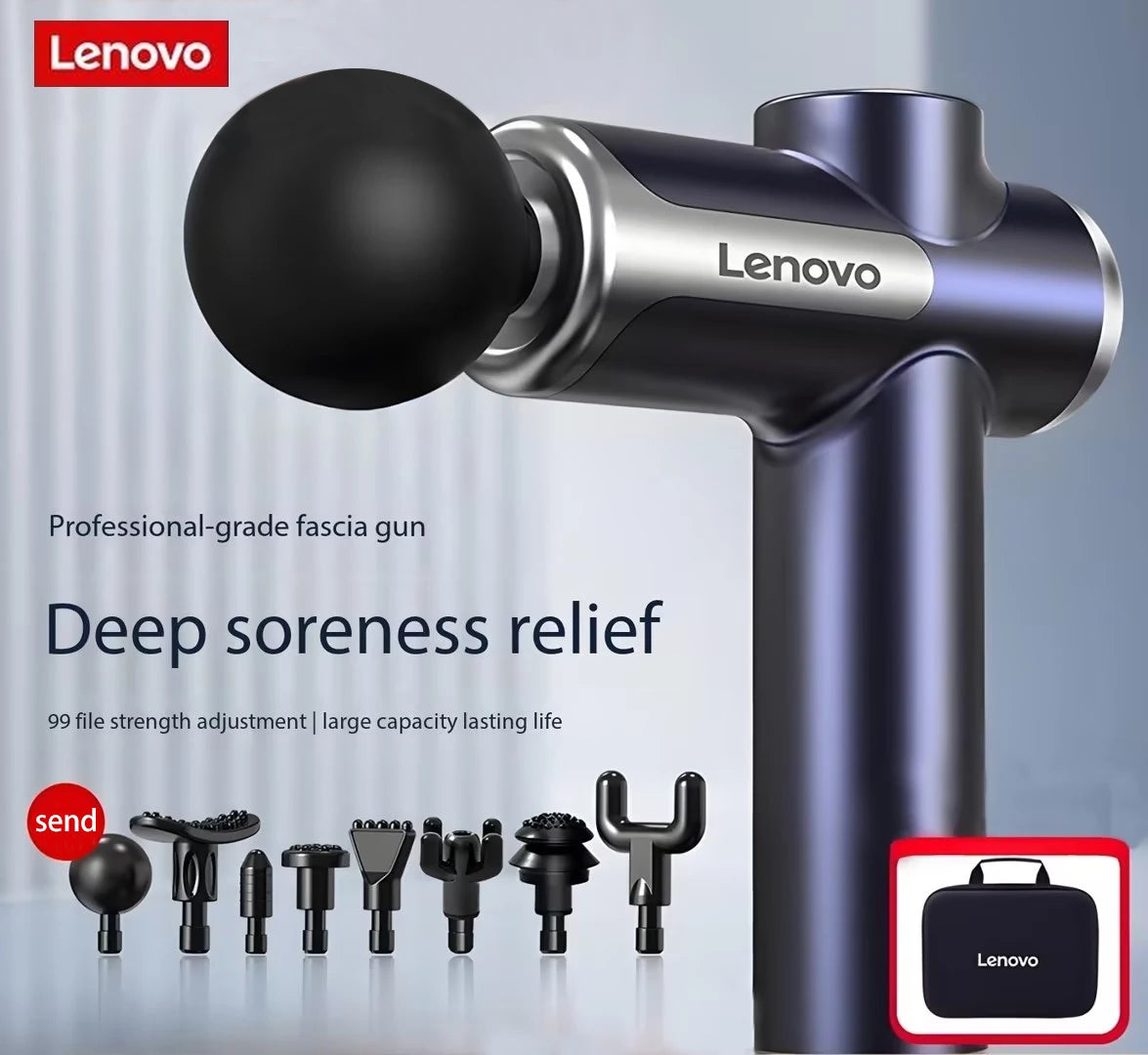 Lenovo Deep Tissue Smart Percussion Massage Gun | Muscle Soreness Relief & Fitness Recovery (LED Touch, 8 Heads)