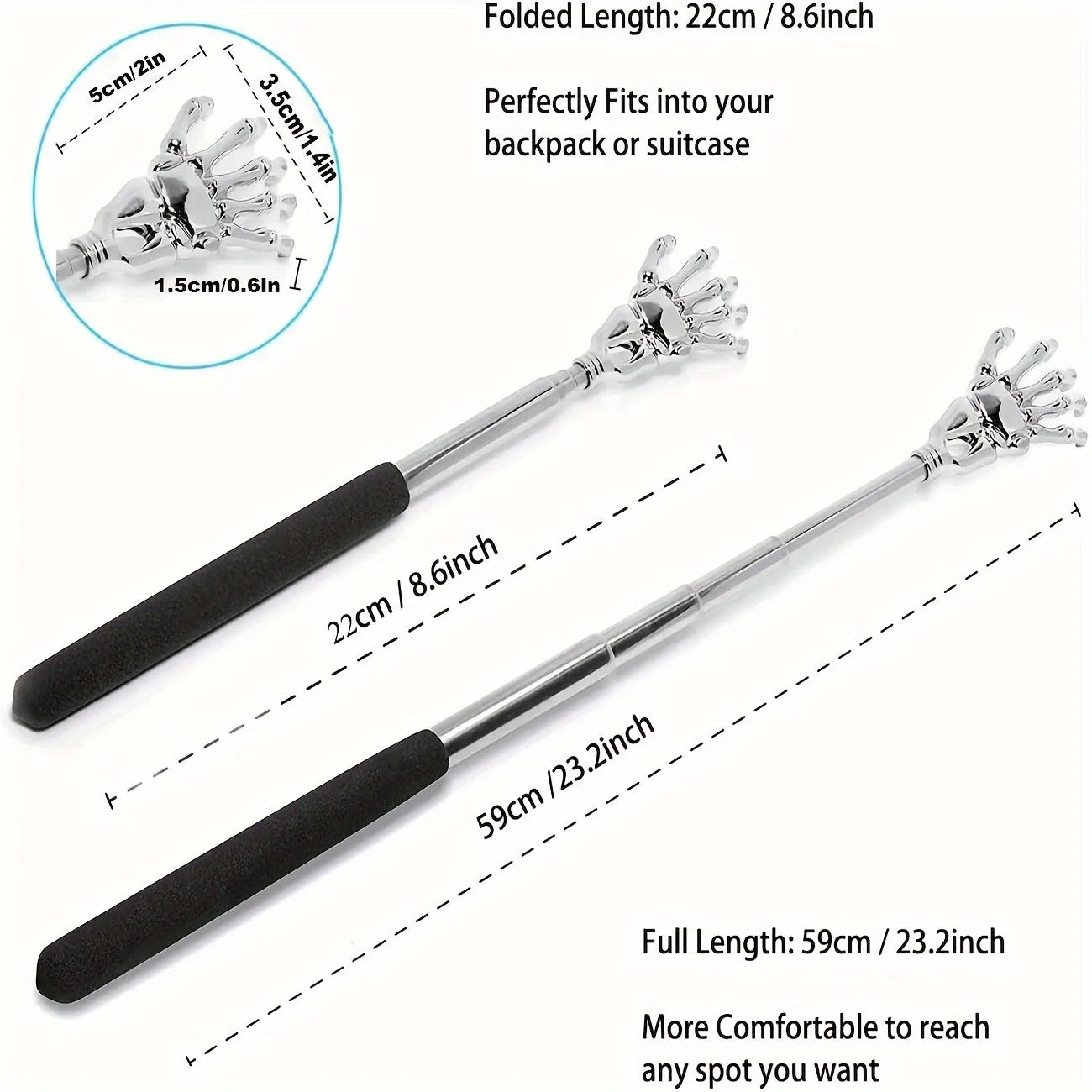 Portable Extendable Back Scratcher | Stainless Steel Telescoping Massager for Humans & Pets