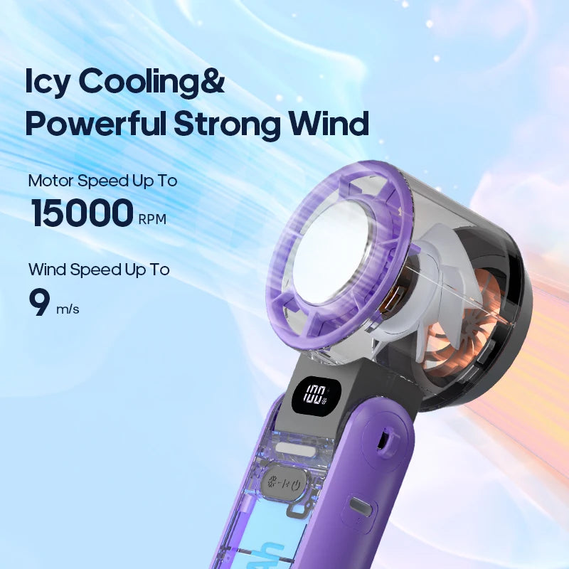 3600mAh Rechargeable Handheld Fan | Precision 100-Speed Adjustable, Foldable Turbo Fan with Lanyard for Portable Cooling for Outdoor & Desk