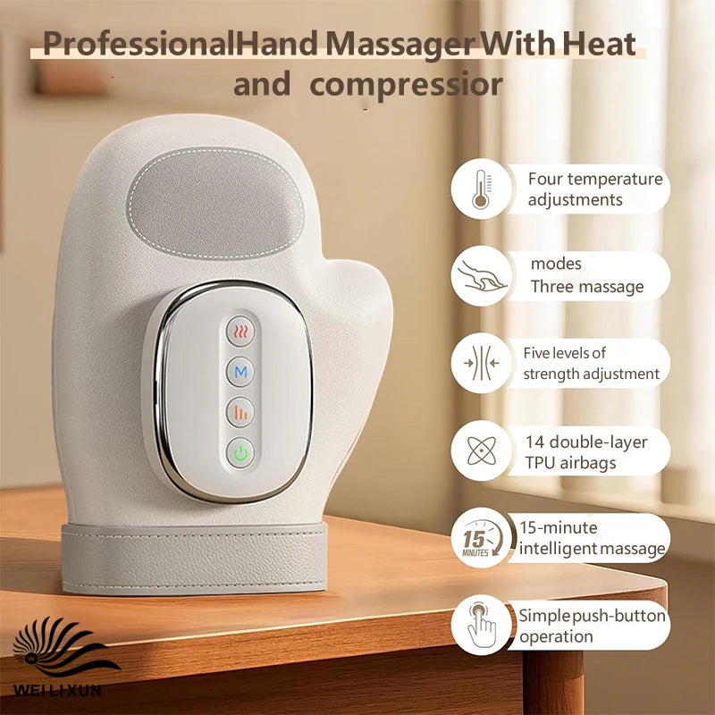 Professional Hand Massager with Heat Compression Therapy, Pain Relief Glove, Arthritis & Wrist Carpal Tunnel Neuropathy Circulat
