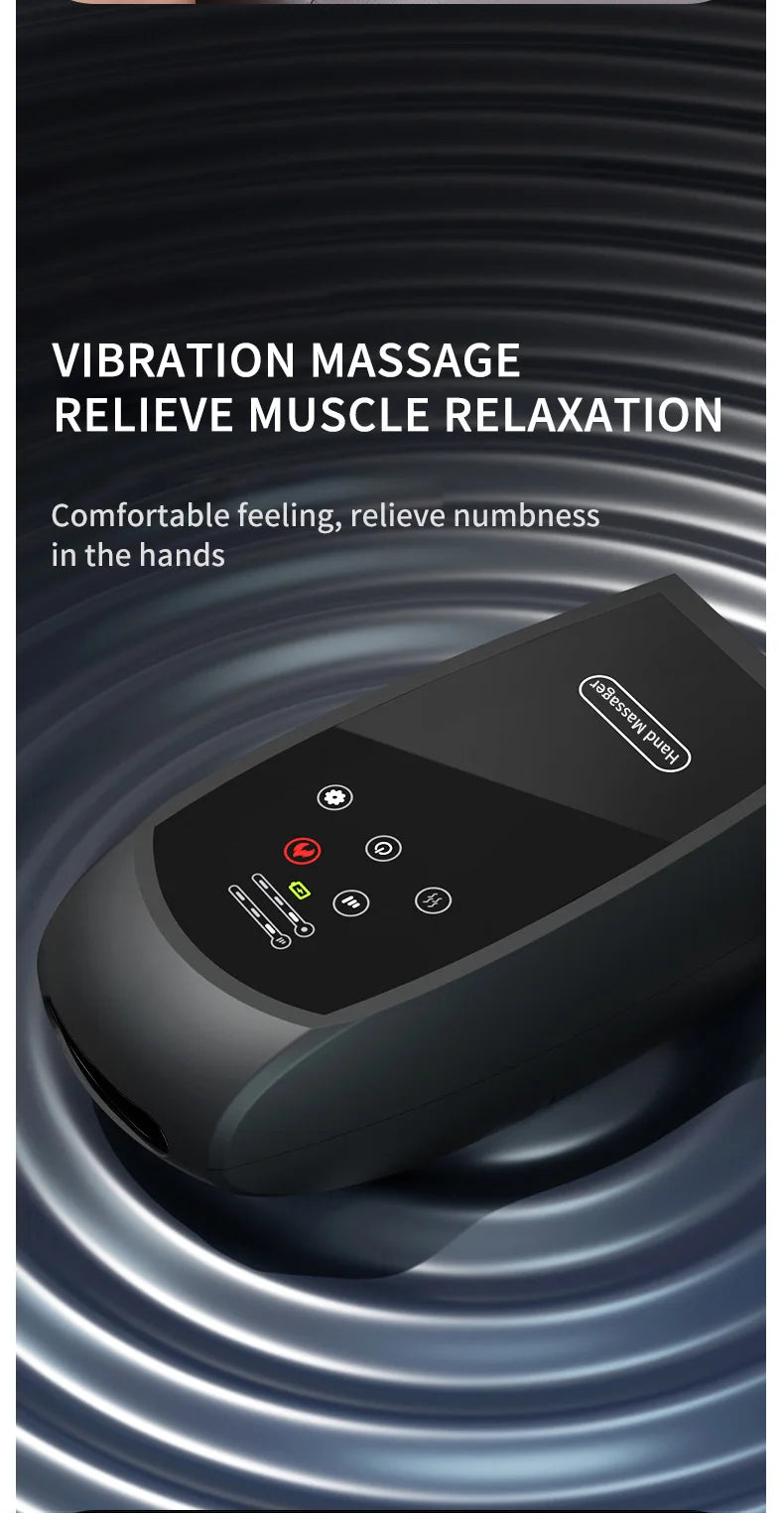 Smart Premium Cordless Electric Hand Massager | Airbag Compression, Warm Heat & Vibration for Finger & Palm Relief [Touchscreen]