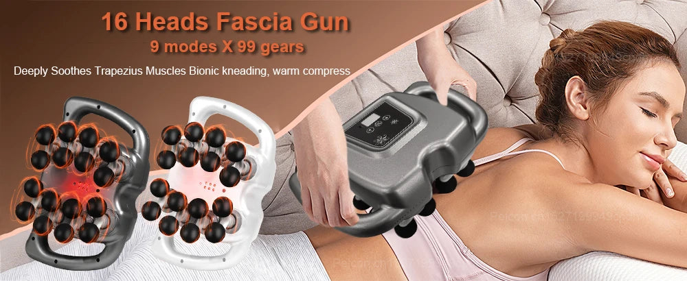 Professional 16-Head High-Frequency Percussion Massage Gun | Deep Tissue Muscle Massager for Full Body Relaxation | High-Frequency Vibration Massager for Neck, Shoulder & Waist