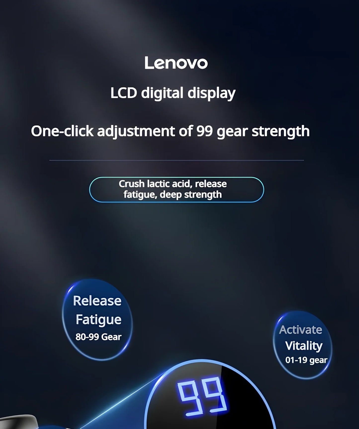 Lenovo Deep Tissue Smart Percussion Massage Gun | Muscle Soreness Relief & Fitness Recovery (LED Touch, 8 Heads)