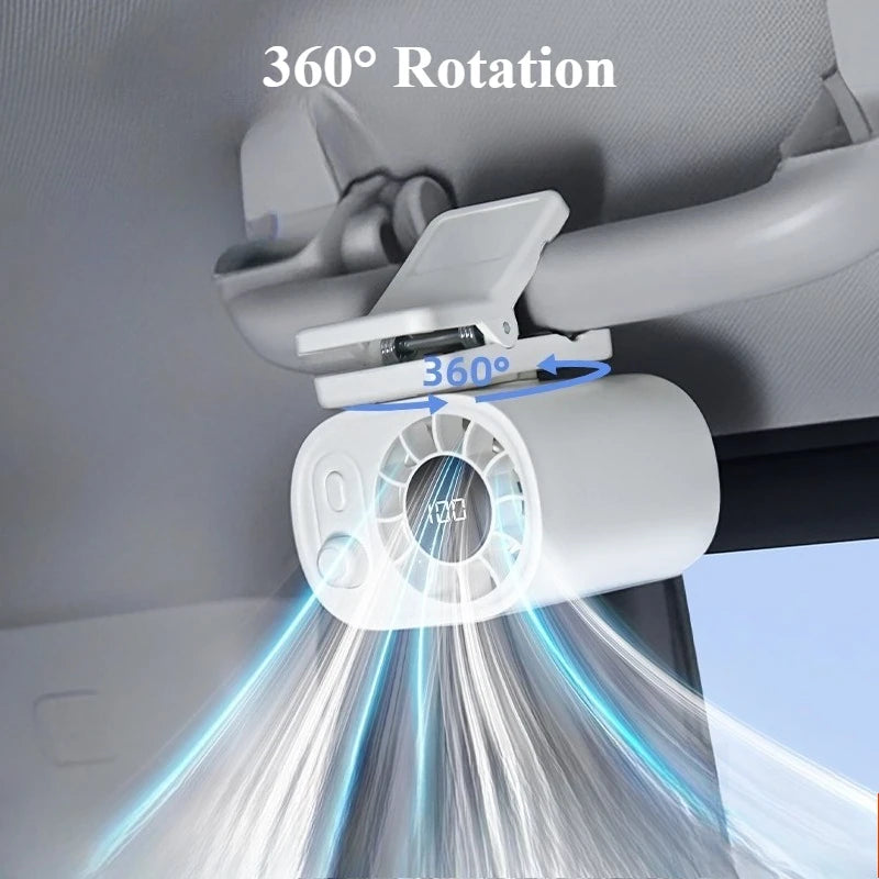 Hipacool Portable Car Clip Fan 360° Rotatable 100 Speed Wind 12V USB Rechargeable Electric Fan Low Noise Mini Fan Clamp Anywhere