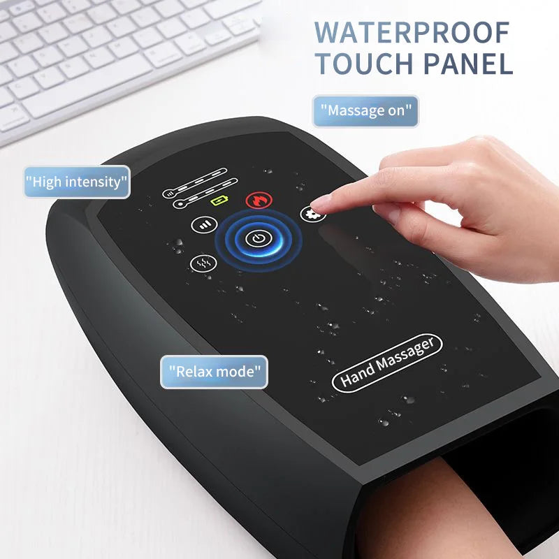Smart Premium Cordless Electric Hand Massager | Airbag Compression, Warm Heat & Vibration for Finger & Palm Relief [Touchscreen]