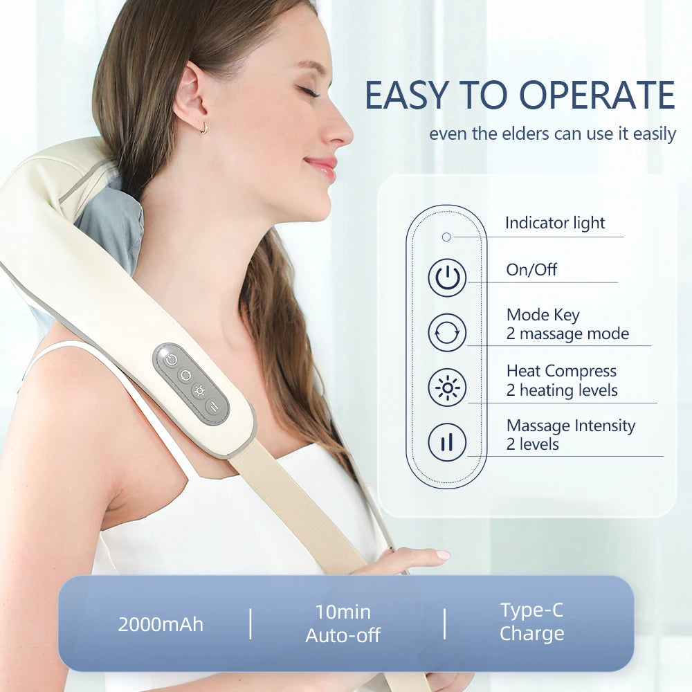 Targeted Relief 26W Brushless Motor Wireless Neck & Shoulder Kneading Massager | Portable Back Massage Shawl