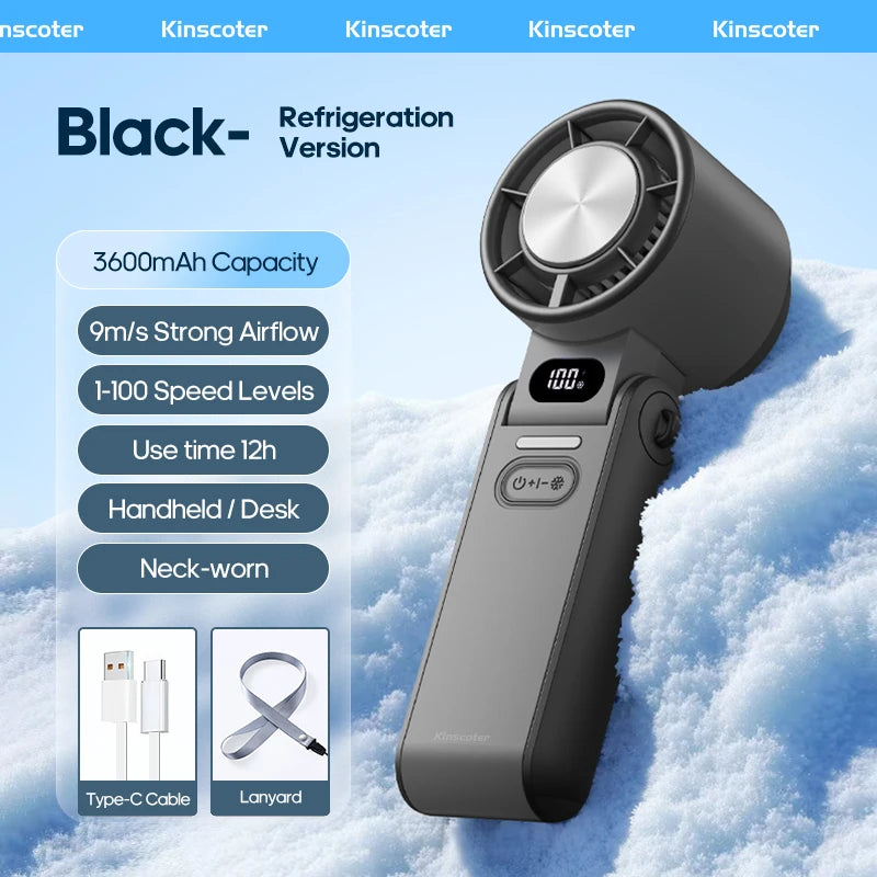 High-Speed 3600mAh Rechargeable Handheld Fan | 100-Level Precise Speed Control, Foldable Turbo Fan for Portable Outdoor Cooling