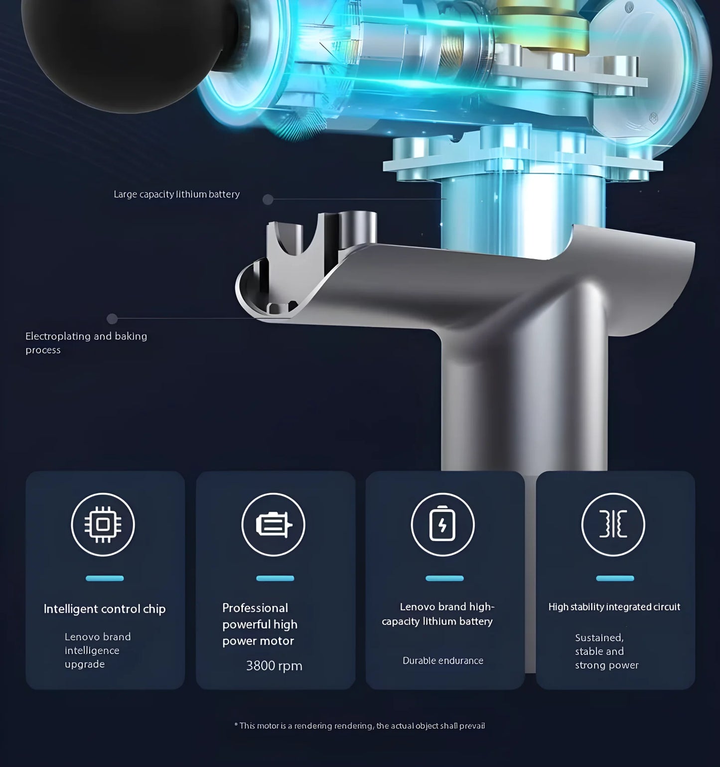 Lenovo Deep Tissue Smart Percussion Massage Gun | Muscle Soreness Relief & Fitness Recovery (LED Touch, 8 Heads)