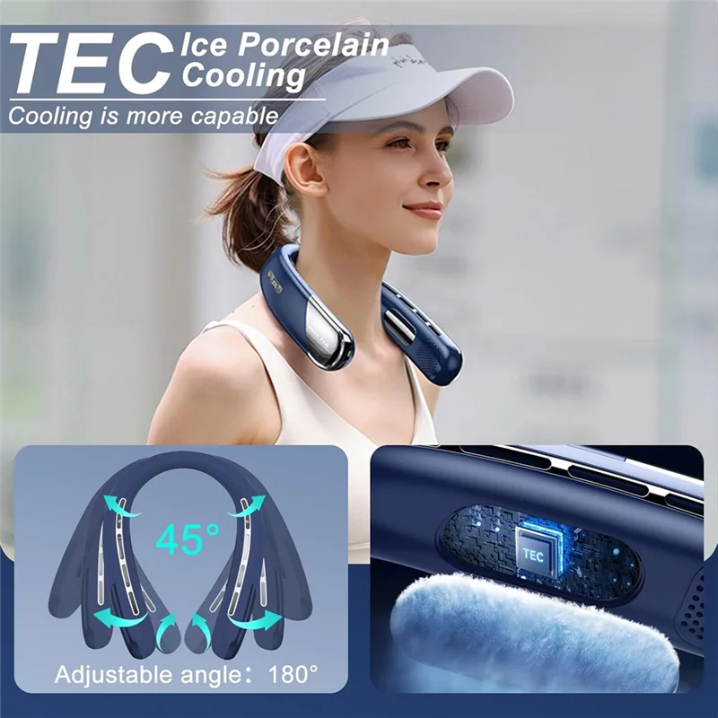 Quiet 4000mAh Bladeless Neck Fan | Portable USB-Rechargeable, 5-Speed with LED Digital Display