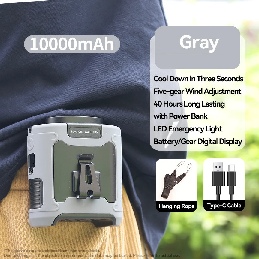 Multi-Functional 20000mAh  Portable Waist & Neck Fan with Power Bank & LED Light | High-Powered Outdoor Personal Cooler